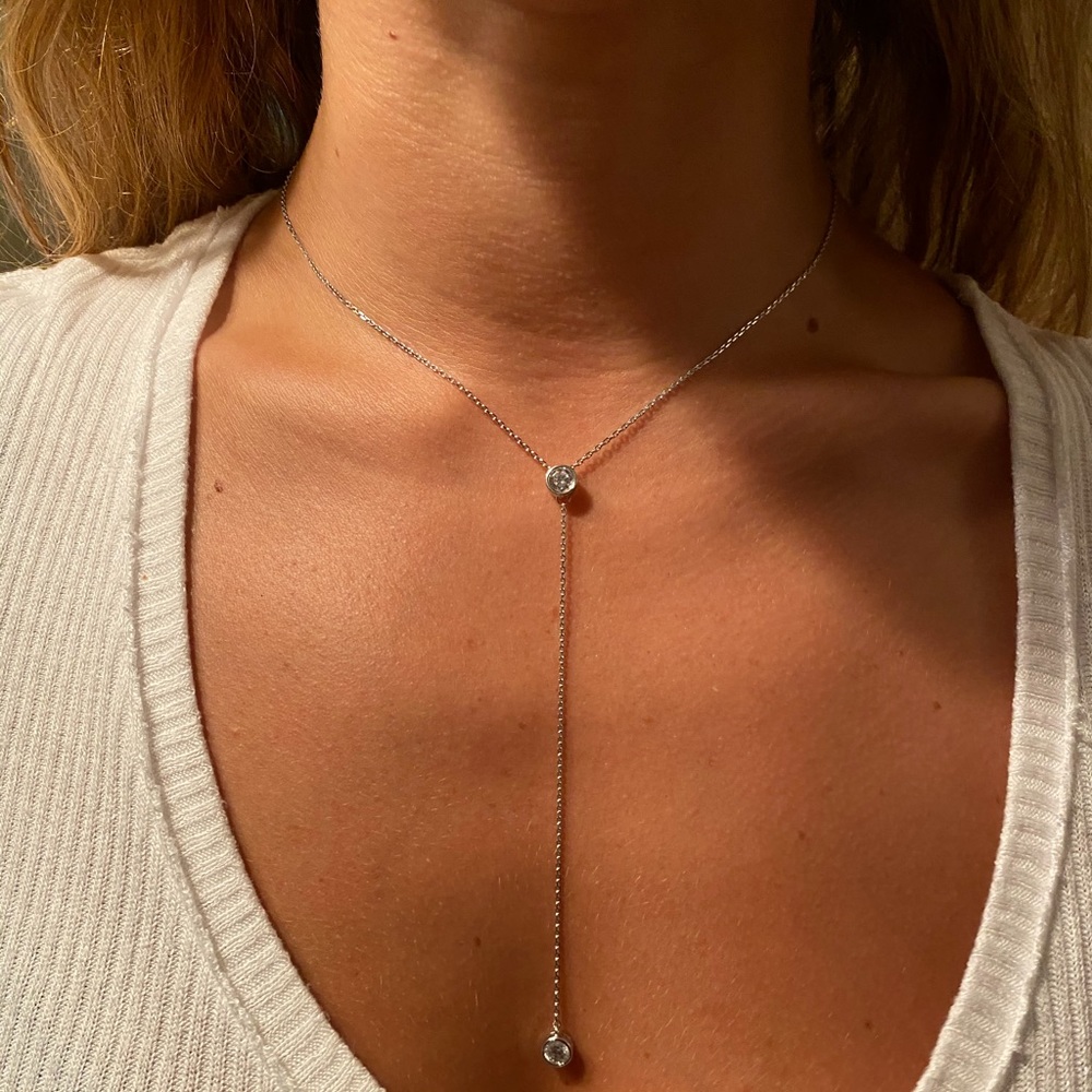 Sterling Silver RP Cz Drop Necklace - Picture 13 of 15